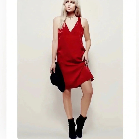 Free People Satin Lover Knee Length Holiday Dress - Picture 1 of 5